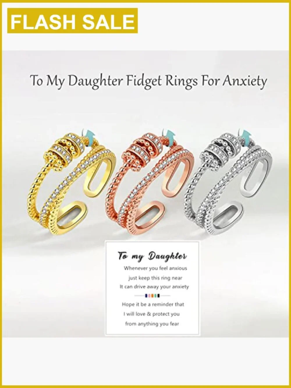 18K Gold Plated Adjustable Spinner Fidget Ring for Anxiety Relief Women Girls